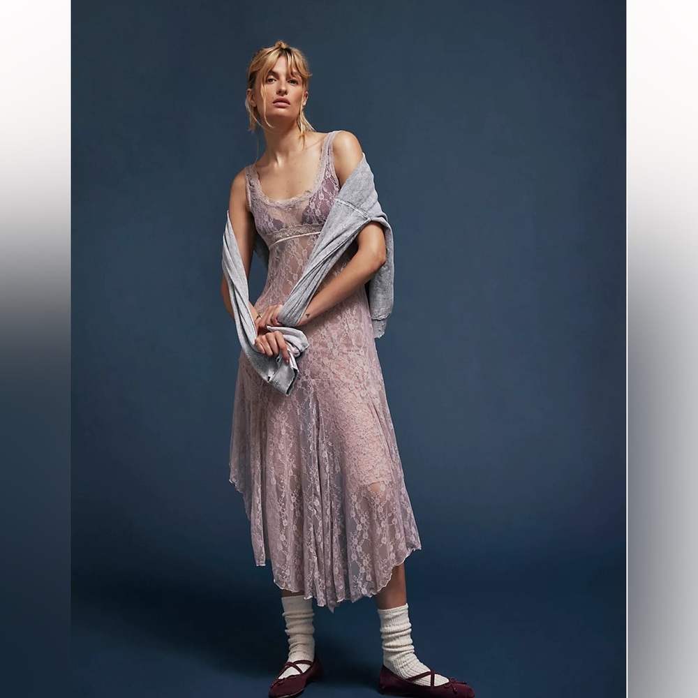 Free People Lace Midi Dress in Dusty Lavender